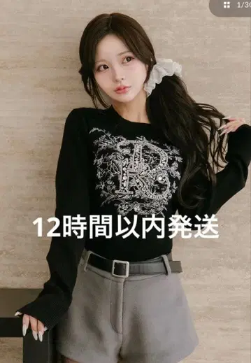 다리치 Darich DR 비쥬 플라워 리브 니트탑 블랙