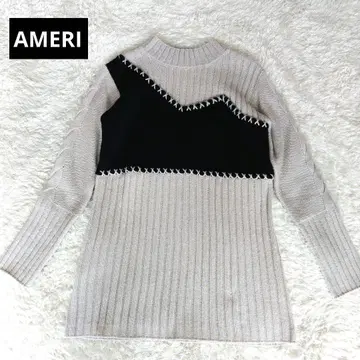 아메리 크로스 스티치 뷔스티에풍 케이블 니트 바이컬러