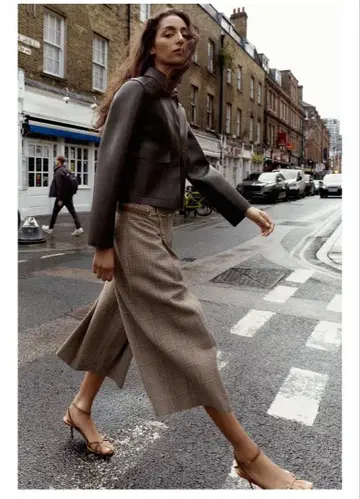 ZARA 하운드투스 패턴 벨트 롱 팬츠