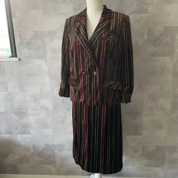 구제 의류 레트로 브라운 계열 스트라이프 스커트 셋업 수트 L