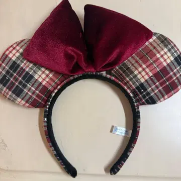 [ 24시간 이내 발송 ] 체크 빨간색 미키 미니 머리띠 디즈니