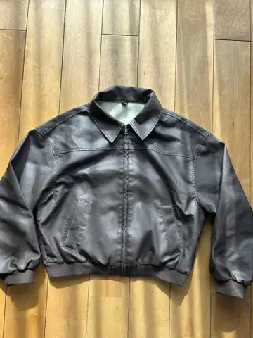 브라운 가죽 스탠드 카라 자켓 숏 기장 밀리터리 A2 짧은 기장