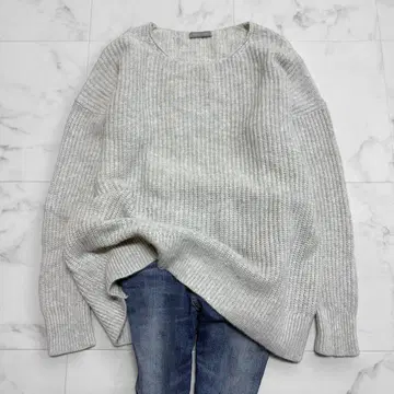 포근한 띠어리 럭스 캐시미어 100% 리브 니트 그레이 풀오버