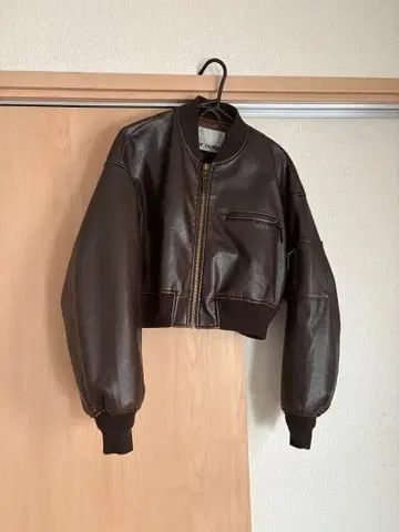 SLY 아우터/다크 브라운 가죽 크롭 자켓