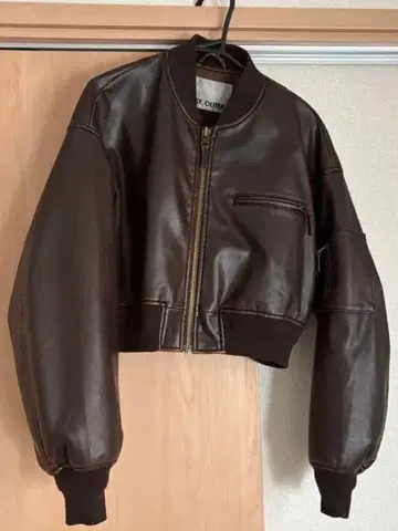 SLY 아우터/다크 브라운 가죽 크롭 자켓