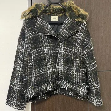 MURUA 퍼 체크 자켓 트위드 라이더 자켓 새상품급