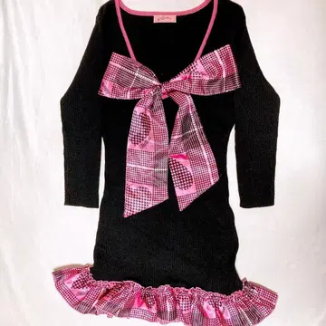 MARS sugar gross 하트 글렌체크 무늬 리브 니트 원피스