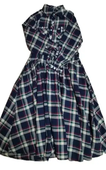 플란넬 셔츠 원피스 맥시 네이비 체크 성숙 큐트 플레어 면