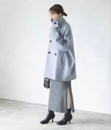 미사용 Noble 노블 스탠드 카라 오버코트 블루