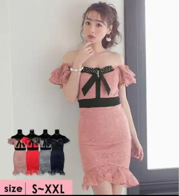 [ 완판템 ] 티카 레이스 오프숄더 머메이드 타이트 미니 드레스