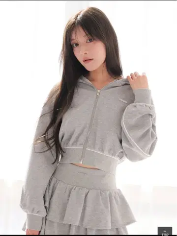 라메 프릴 스커트 후디 세트업