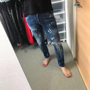 데미지 가공 스키니 데님 다크 블루