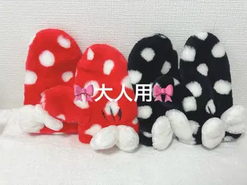 디즈니 리조트 미니 장갑 미튼 도트 빨간색 블랙 세트 페어 성인용