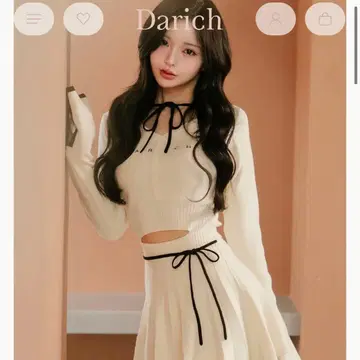 darich 허리 오픈 리본 디자인 니트 미니 원피스