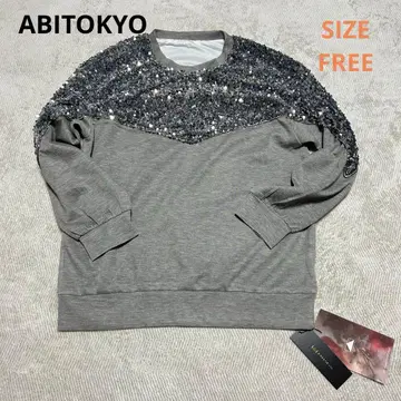 미사용 ABITOKYO 크루넥 티셔츠 스팽글 그레이