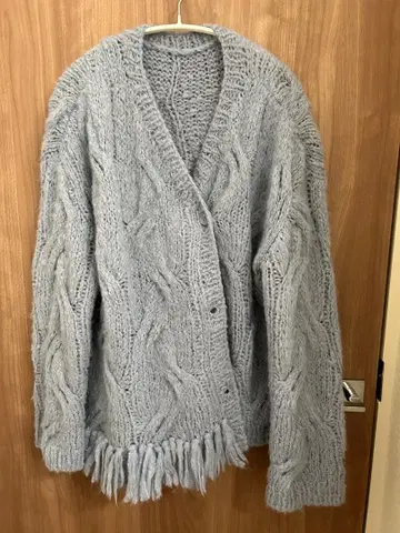 AMERI 케이블 짜임 가디건 블루