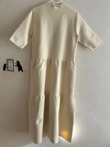 5부 소매 니트 원피스 아이보리