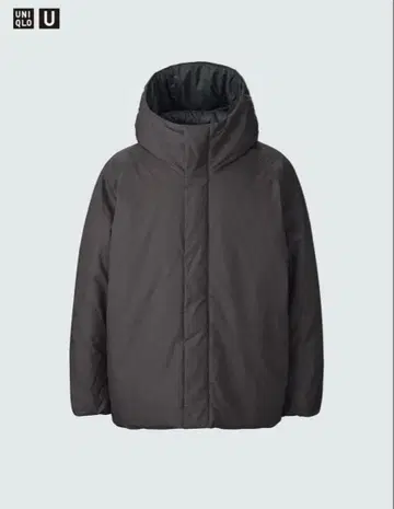 UNIQLO U 퍼프테크 볼륨 후드티 다크 그레이