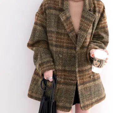 체크 무늬 오버 사이즈 더블 코트