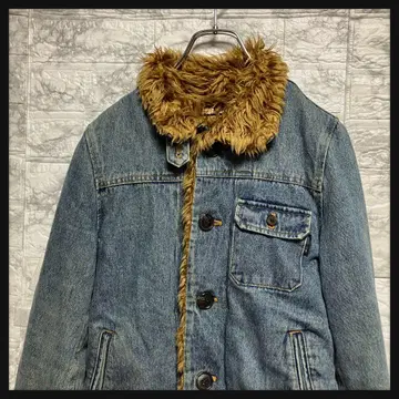 퍼 달린 데님 자켓 보아 안감 G 인디고 블루 면 빅 단추