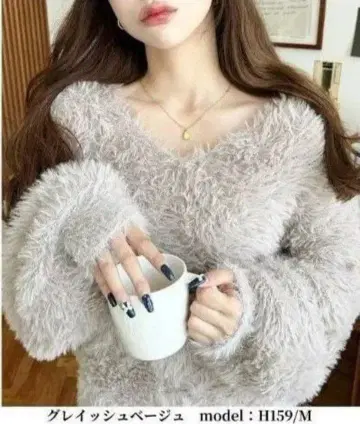 니트 스웨터 샤기 롱 샤기 오버 사이즈 긴팔 V넥