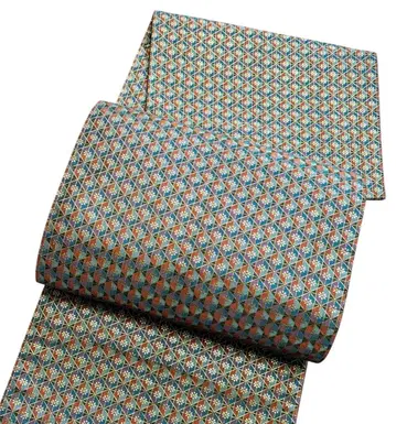 A 192 후쿠로 오비 전 통무늬 리버서블 격자에 꽃무늬 순수 실크