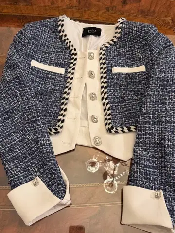 한국 트위드 크롭 자켓