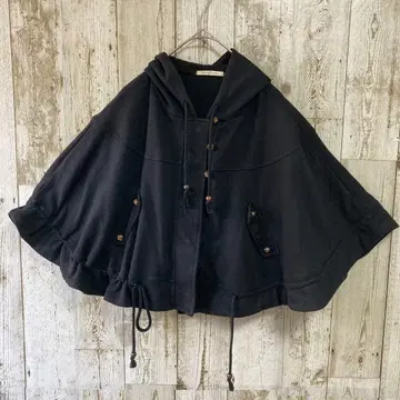 엑시즈팜 판초 장미 골드 버튼 후드 부착 블랙 검정 케이프 M