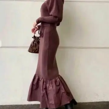 SNIDEL 브라운 니트 머메이드 스커트 셋업