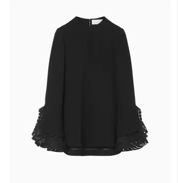 마메쿠로구치 자수 커프스 탑 - 블랙