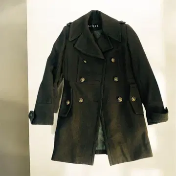 브러쉬 하프 코트 나폴레옹 코트 짙은 녹색 S 사이즈 상당 울 50%