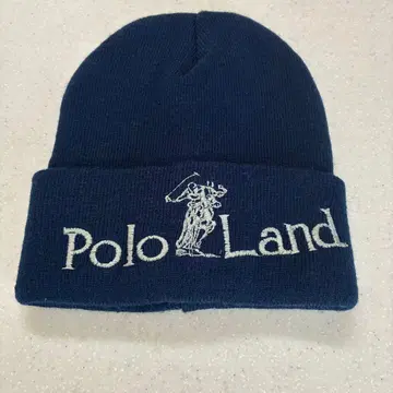 Polo Land 니트 모자, 화이트 로고 자수 네이비