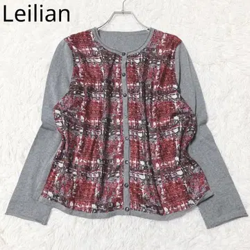 레리안 가디건 반팔 니트 앙상블 트위드 패턴 그레이 배색 모