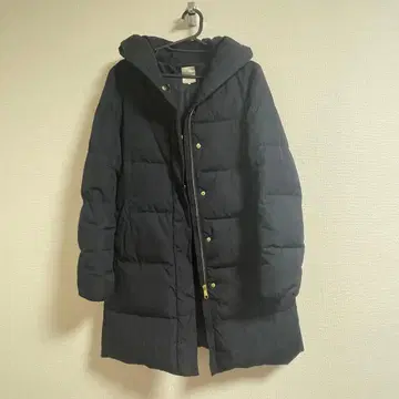 후드 부착 롱 기장 다운 자켓 네이비