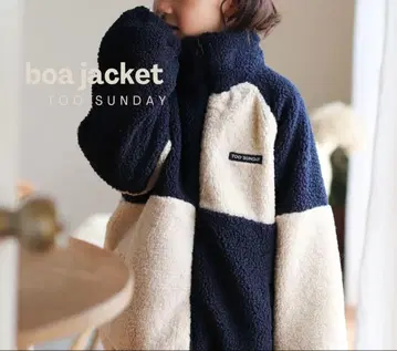TOO SUNDAY 체커 보아 자켓 베이지 네이비
