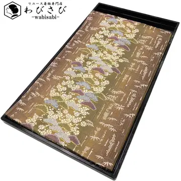 후쿠로 오비 레이스이카오리 소나무와 대 꽃 무늬 노랑 당갈색 O-5067