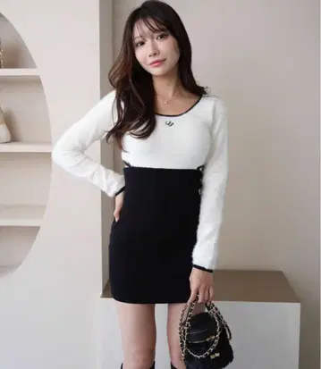 LIP SERVICE 페더 바이컬러 리브 니트 원피스