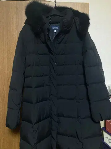 ALPHA CUBIC 후드 부착 롱 다운 자켓 블랙