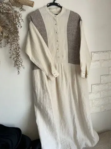 작가 린넨풍 울 롱 원피스 긴팔 F