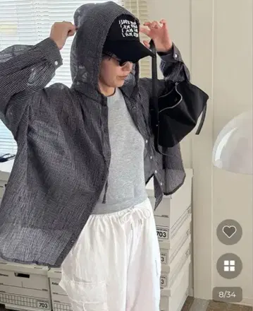 poik 체크 후디드 셔츠