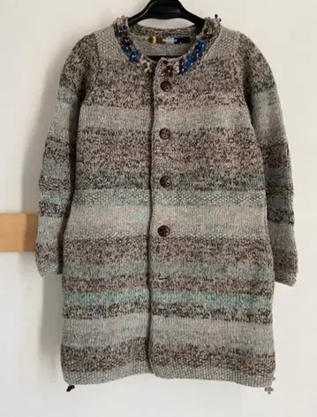 45R 울 자카드 니트 코트