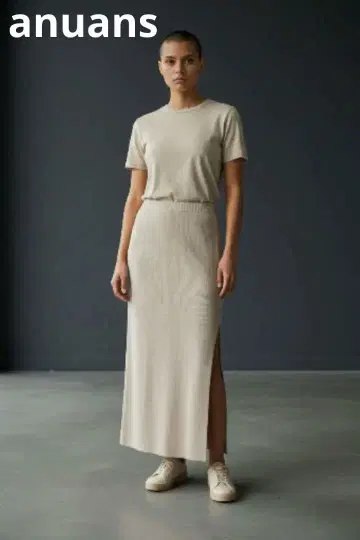 아뉴앙스 anuans 라쿤 혼방 롱 니트 스커트 슬릿