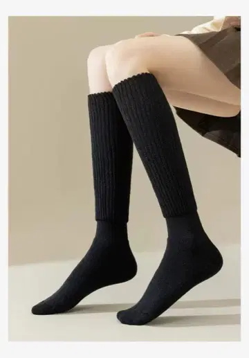 리브 편직 레그 워머 블랙/그레이 2족 세트