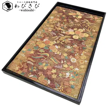 후쿠로 오비 반짝이는 사계절의 꽃 금은사 진한 스오 색 O-1972