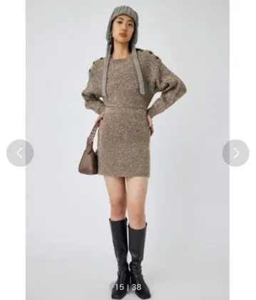 moussy 그레이 니트 원피스 긴팔 컷 아웃