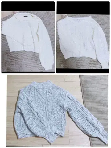 케이블 편직 긴팔 니트 스웨터 3종 세트