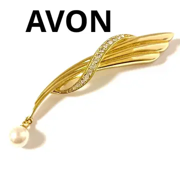 새상품급 AVON 흔들리는 펄 각인 있음 브로치 빅 골드 에이본