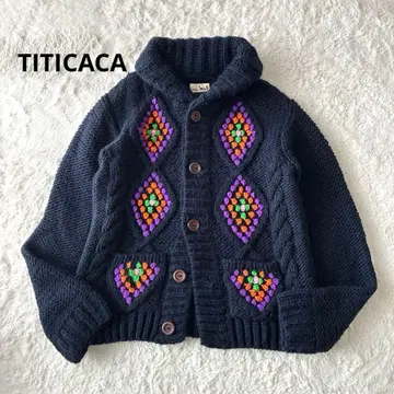 티티카카 페루제 울 100% 아코라 니트 가디건 카우친 두꺼운 원단
