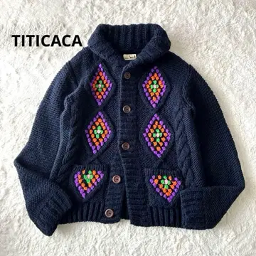 티티카카 페루제 울 100% 아코라 니트 가디건 카우친 두꺼운 원단