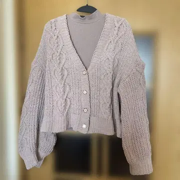 abc une face 연보라 케이블 짜임 가디건
